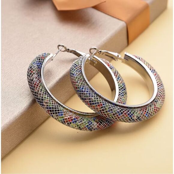 Multi Color Austrian Crystal Hoop Earrings - Picture 1 of 9